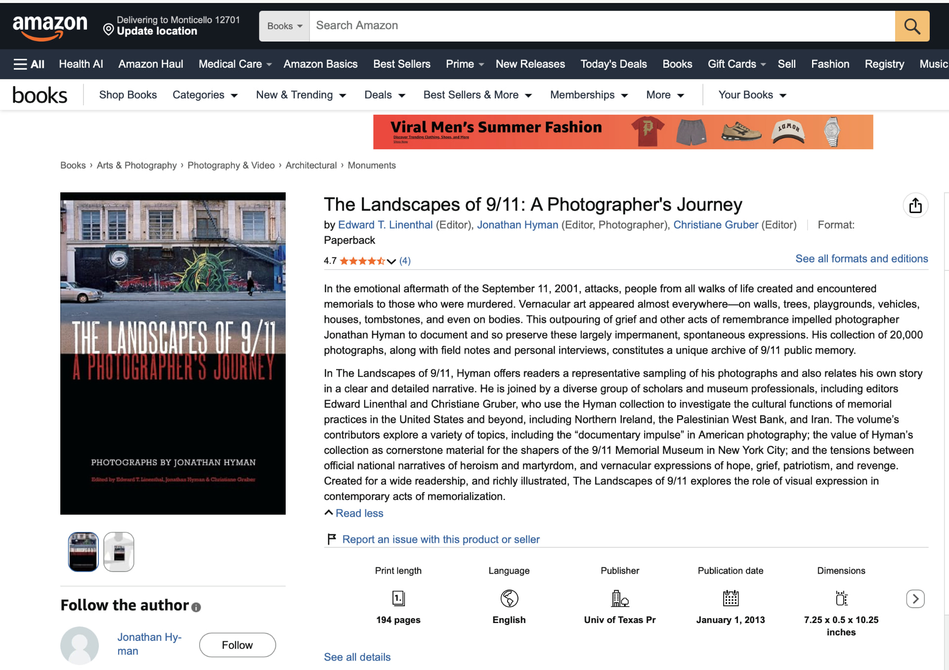 Cover of The Landscapes of 9/11: A Photographer's Journey published by University of Texas Press